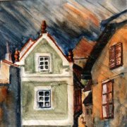 Krumlov bei Regen 35x48 Aquarell