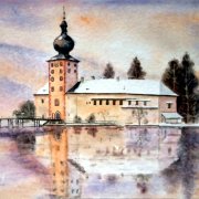 Schloss Ort  Aquarell 46 x 34