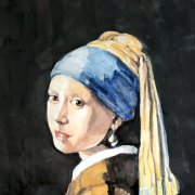 Das Mädchen mit dem Perlenohrgehänge nach Vermeer  Aquarell   27 x 34