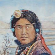 Tibetanische Souvenirverkäuferin  Aquarell  28x29