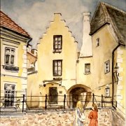 Sängerhof in Krems Aquarell 34 x 27